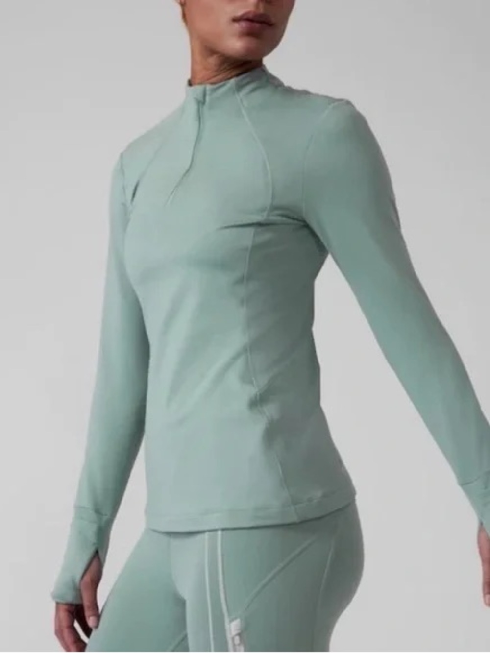Women’s Long-Sleeve Athletic Top in Sage Green| Athleta Whistler half zip